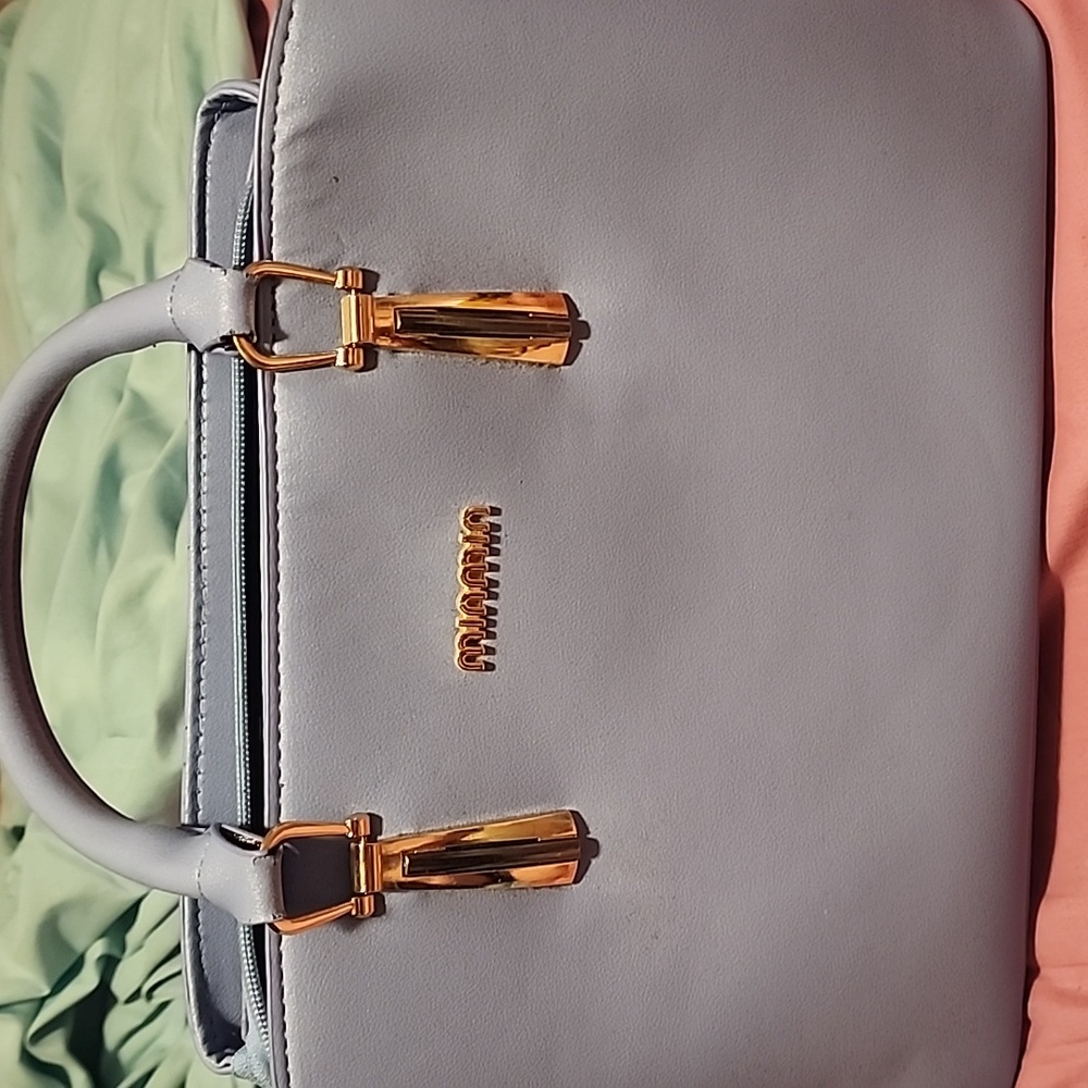 Sky Blue Satchel with Gold Accents